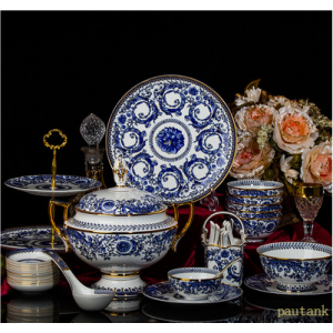 Jingdezhen high-grade 86 pieces of bone china tableware, bowls and dishes, European style suits - exclusive to the luxury hotel of Phnom Penh local tyrant Club