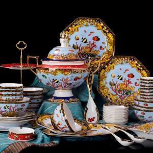 Bowl and dish set household Jingdezhen ceramic ware European high-grade tableware combination wedding gift bowl and plate gold